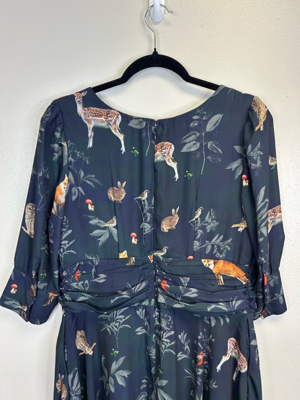 Cottagecore Forest Fairy Woodland Animal Nature Midi Dress Size M 3/4 Sleeves - Picture 8 of 11